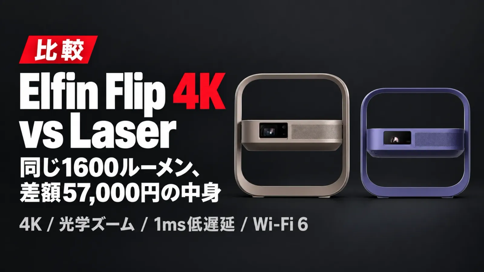 XGIMI Elfin Flip 4KとLaserの違い 同じ1600ルーメンで差額57,000円は何に払うか