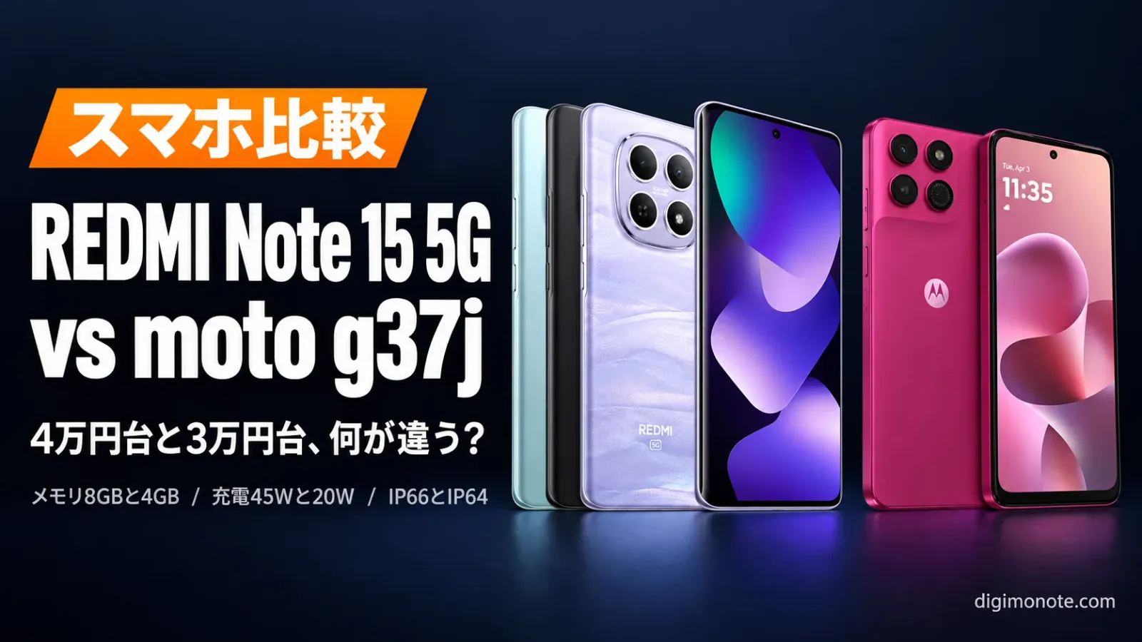REDMI Note 15 5Gとmoto g37jを比較 4万円台と3万円台の違い
