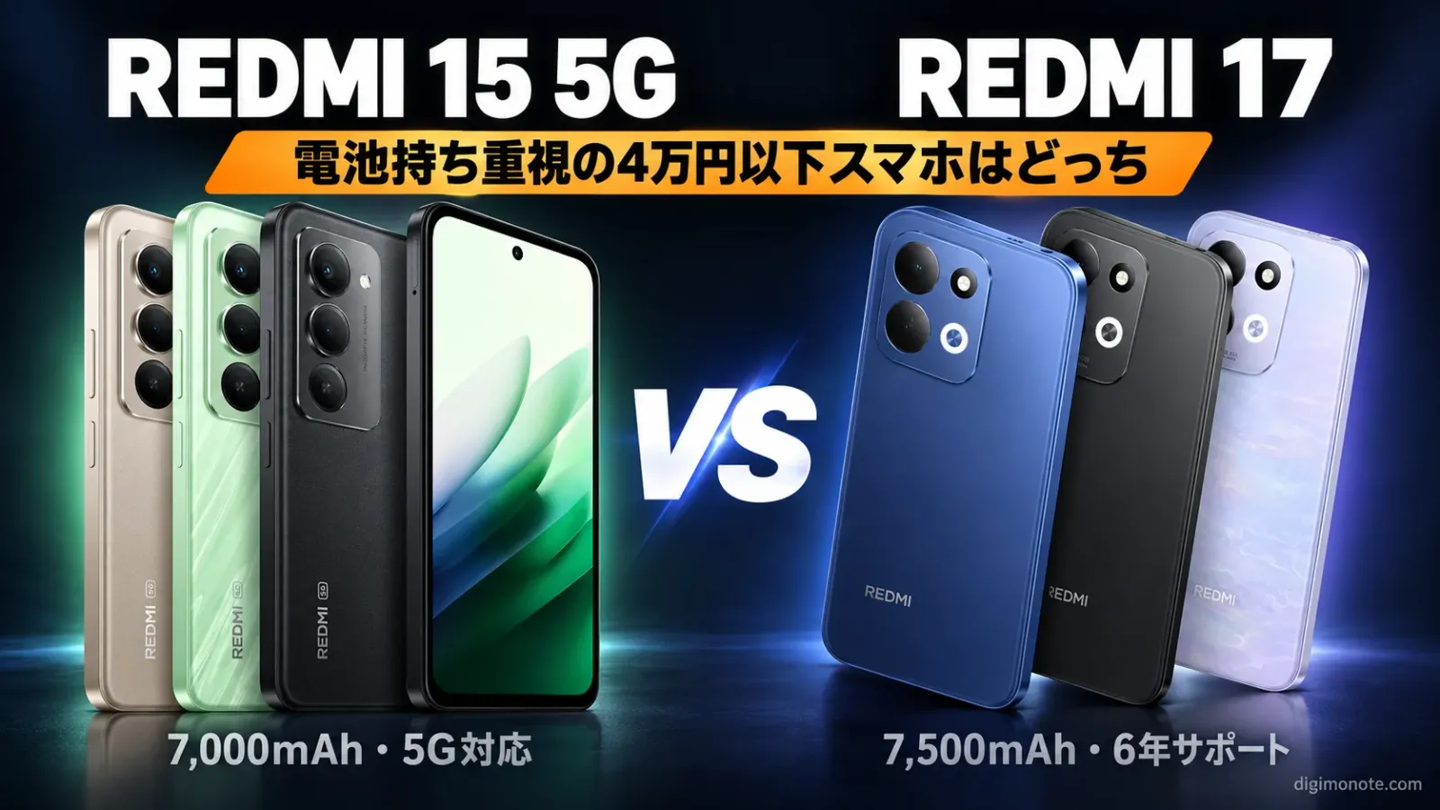 REDMI 15 5GとREDMI 17を比較 電池持ち重視の4万円以下スマホはどっち