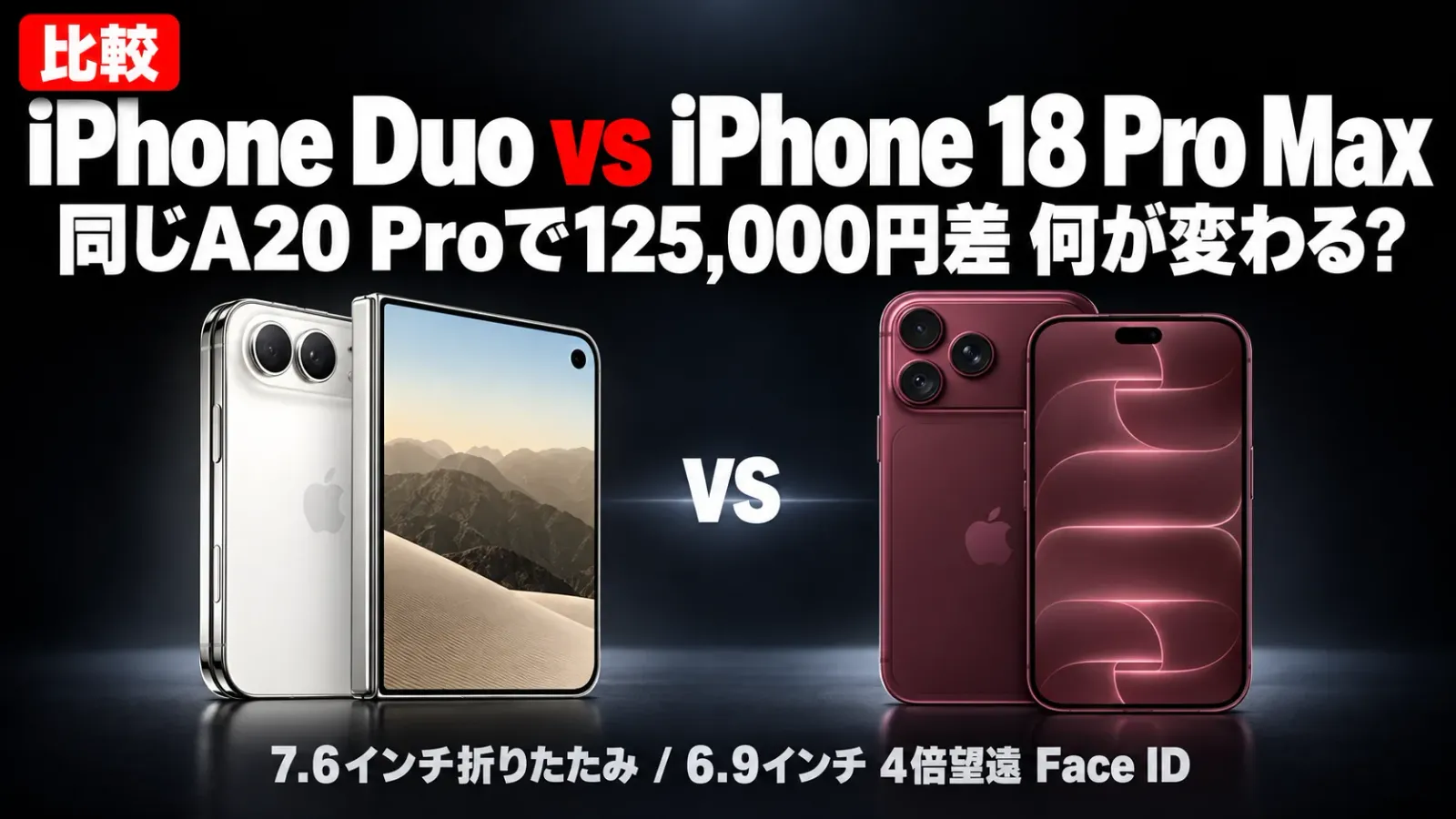 iPhone DuoとiPhone 18 Pro Maxを比較 同じA20 Proで125,000円差の中身