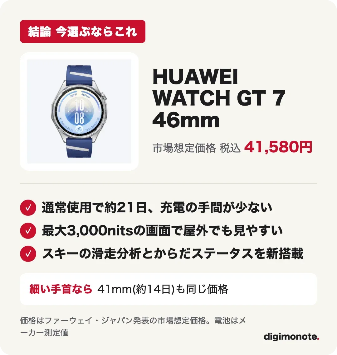 HUAWEI WATCH GT 7の結論カード