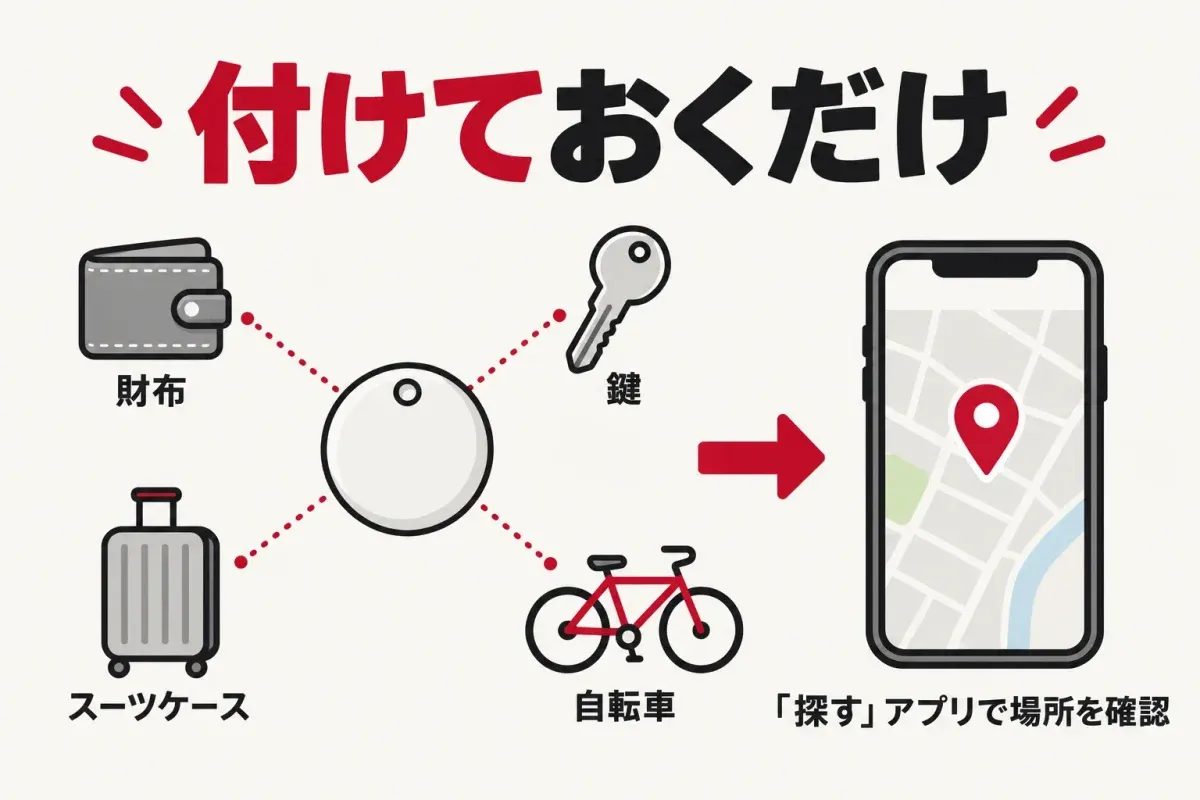 付けておくだけ:財布・鍵・スーツケース・自転車にAirTagを付けて「探す」アプリで場所を確認